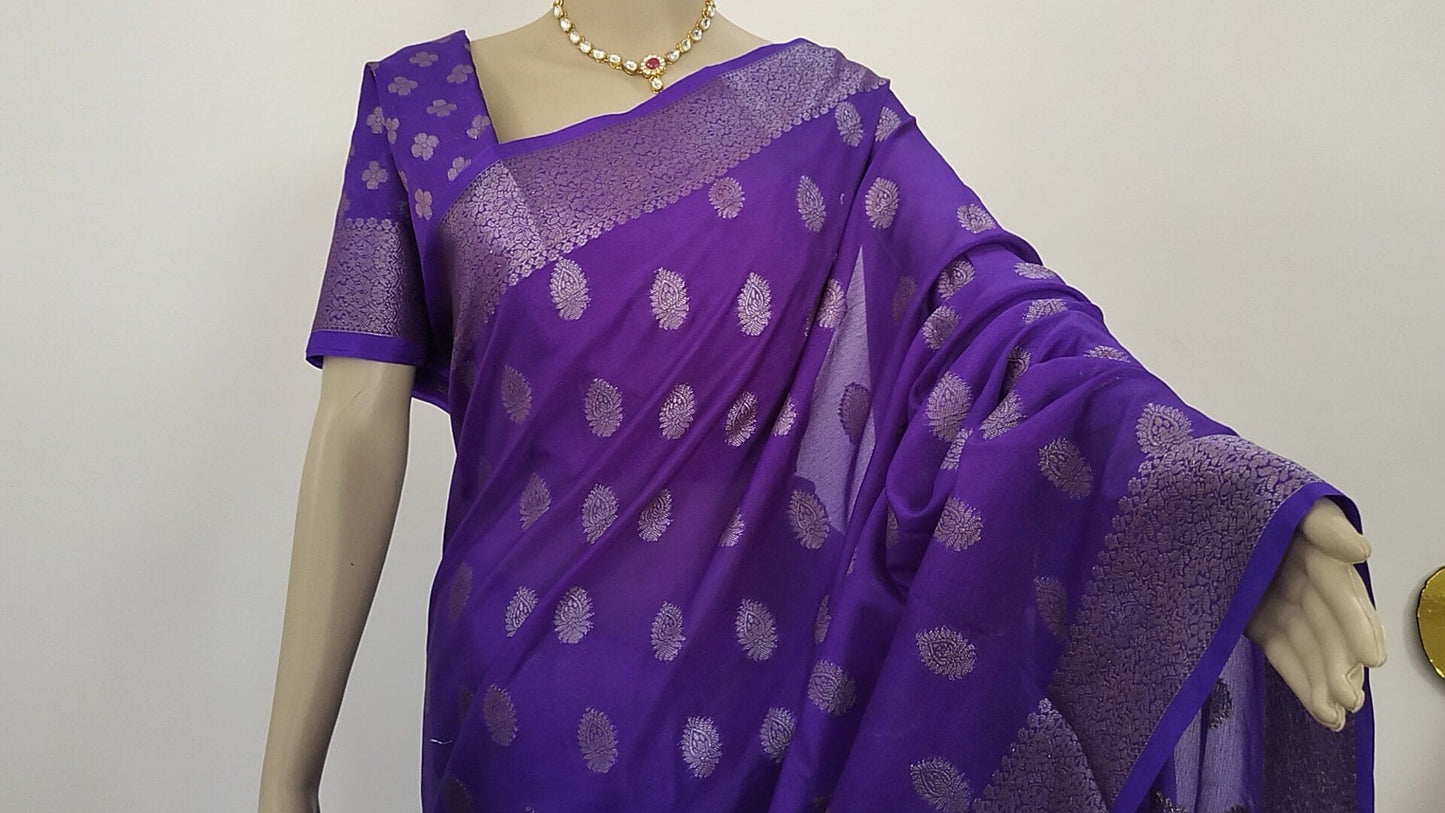 PURPLE BANARASI KADDI GEORGETTE SAREE