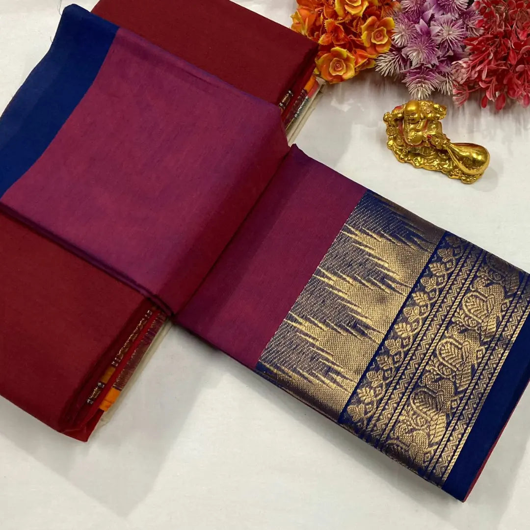 PURE COTTON SAREE WITH CONTRAST BORDER